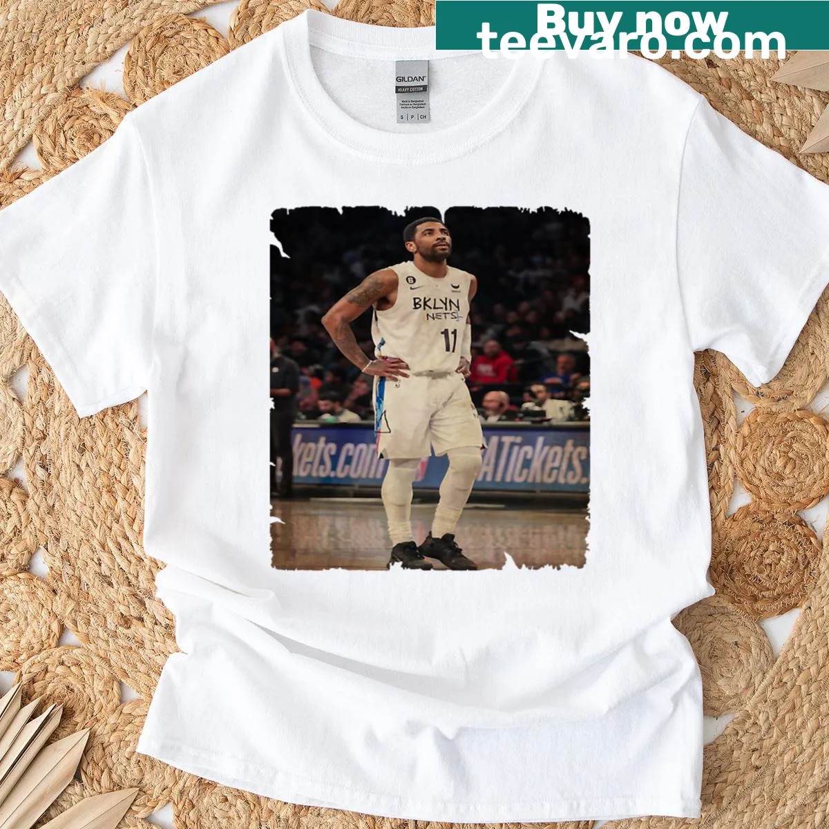 Vintage T-shirt featuring Kyrie Irving in a Brooklyn design — on a men's t-shirt