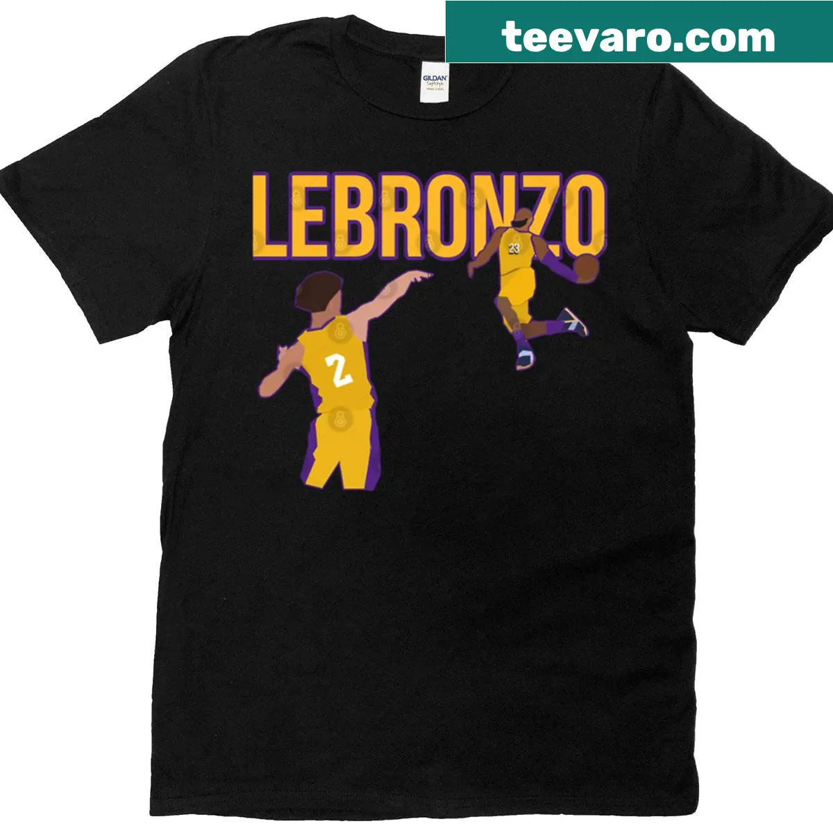 T-shirt featuring LeBron James and Lonzo Ball graphic — on a men's t-shirt