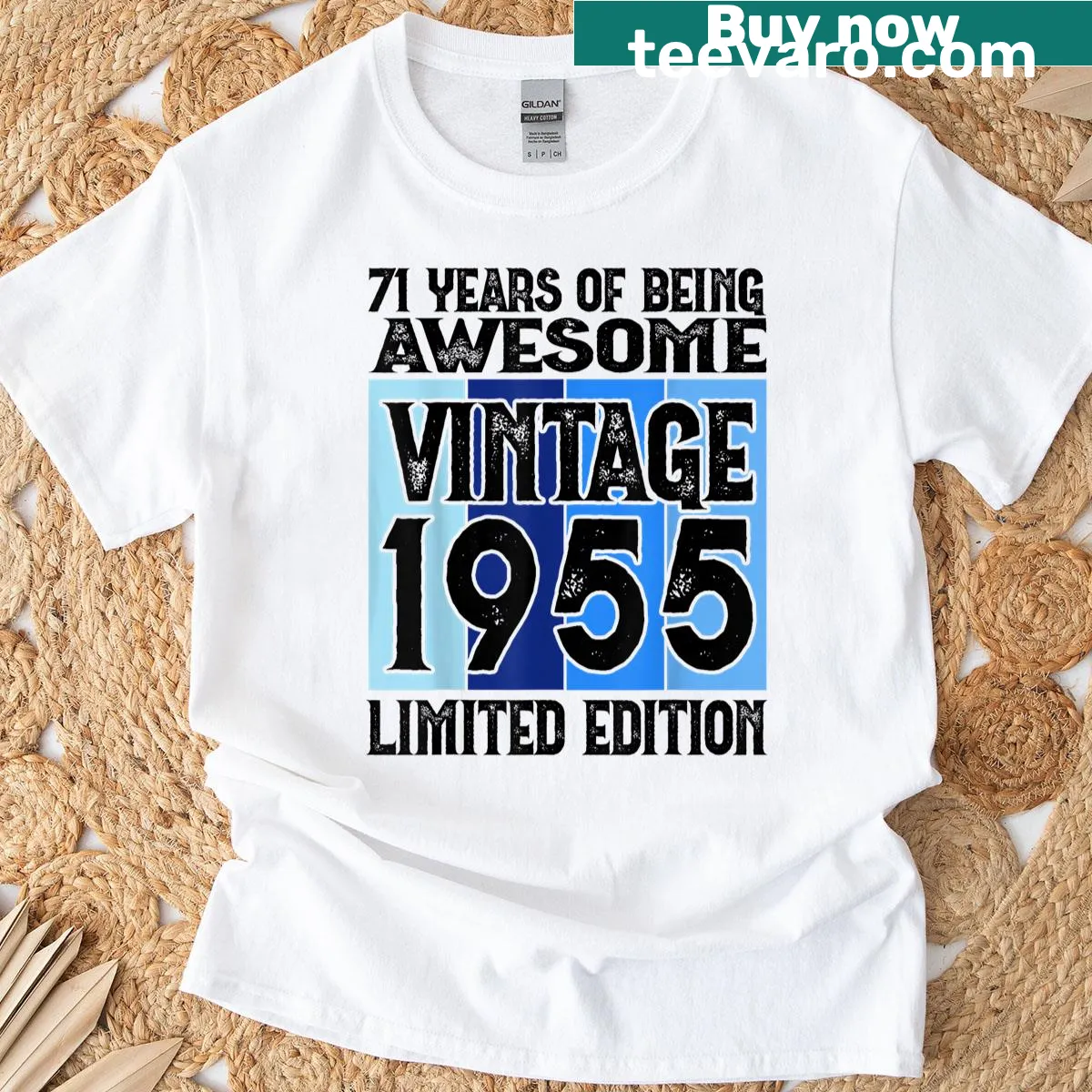 Vintage-style T-shirt celebrating 71st birthday since 1955 — on a men's t-shirt