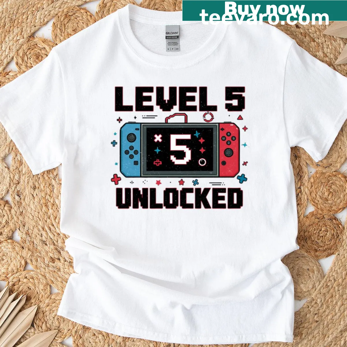 Level 5 Unlocked gamer birthday graphic T-shirt — on a men's t-shirt