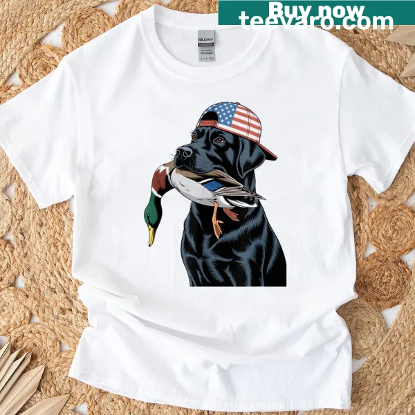 Vintage t-shirt with sunset scene featuring a black lab dog