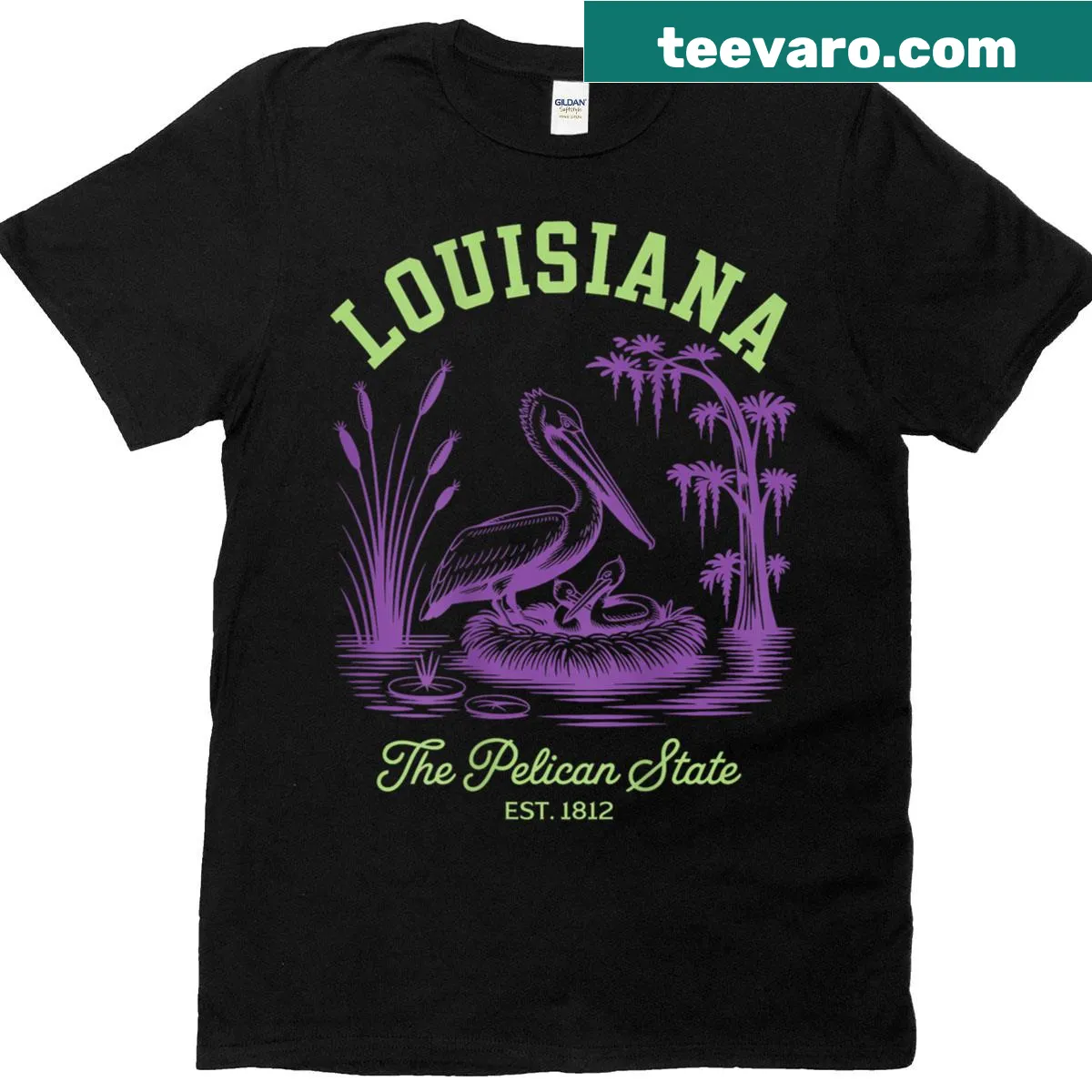 Vintage Louisiana T-shirt featuring a pelican and swamp design — on a men's t-shirt