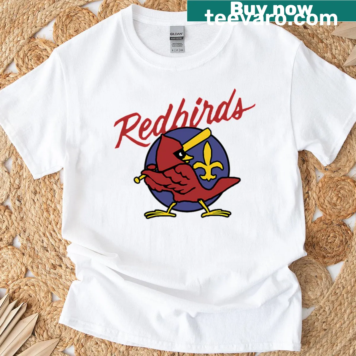 Vintage T-shirt featuring the Louisville Redbirds baseball logo — on a men's t-shirt