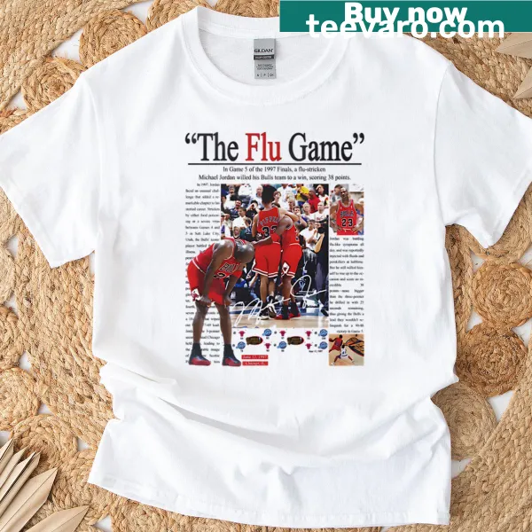 T-shirt featuring a graphic honoring Michael Jordan's Flu Game