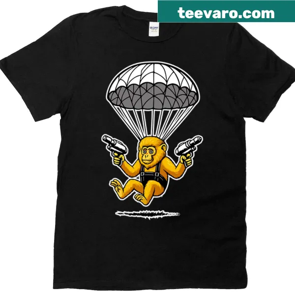 Illustration of a golden monkey parachuting with a playful design