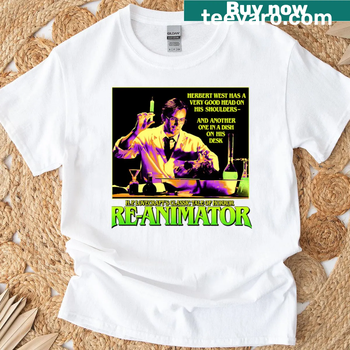 Vintage typography t-shirt celebrating classic horror movies — on a men's t-shirt