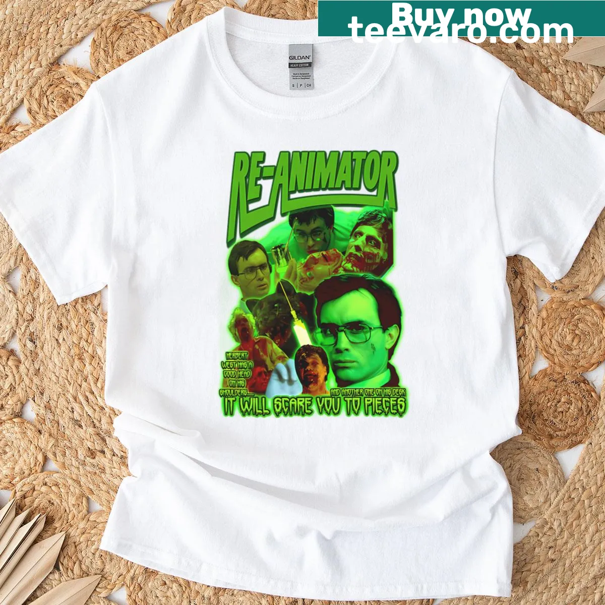 Vintage Halloween t-shirt featuring ghostly horror film graphics — on a men's t-shirt