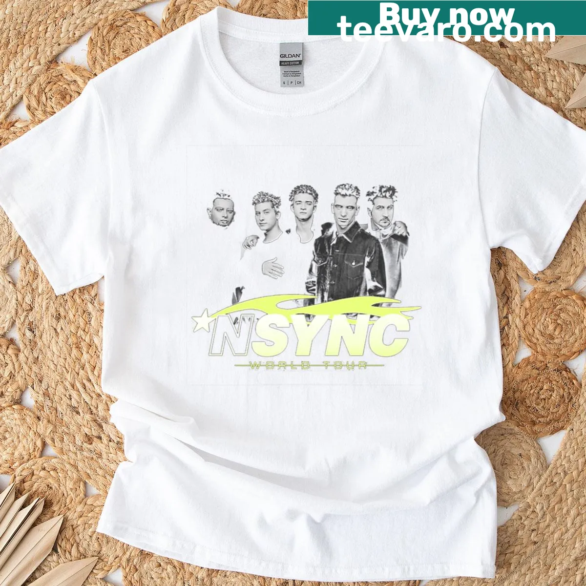 Playful boy band graphic T-shirt with relaxed fit — on a men's t-shirt