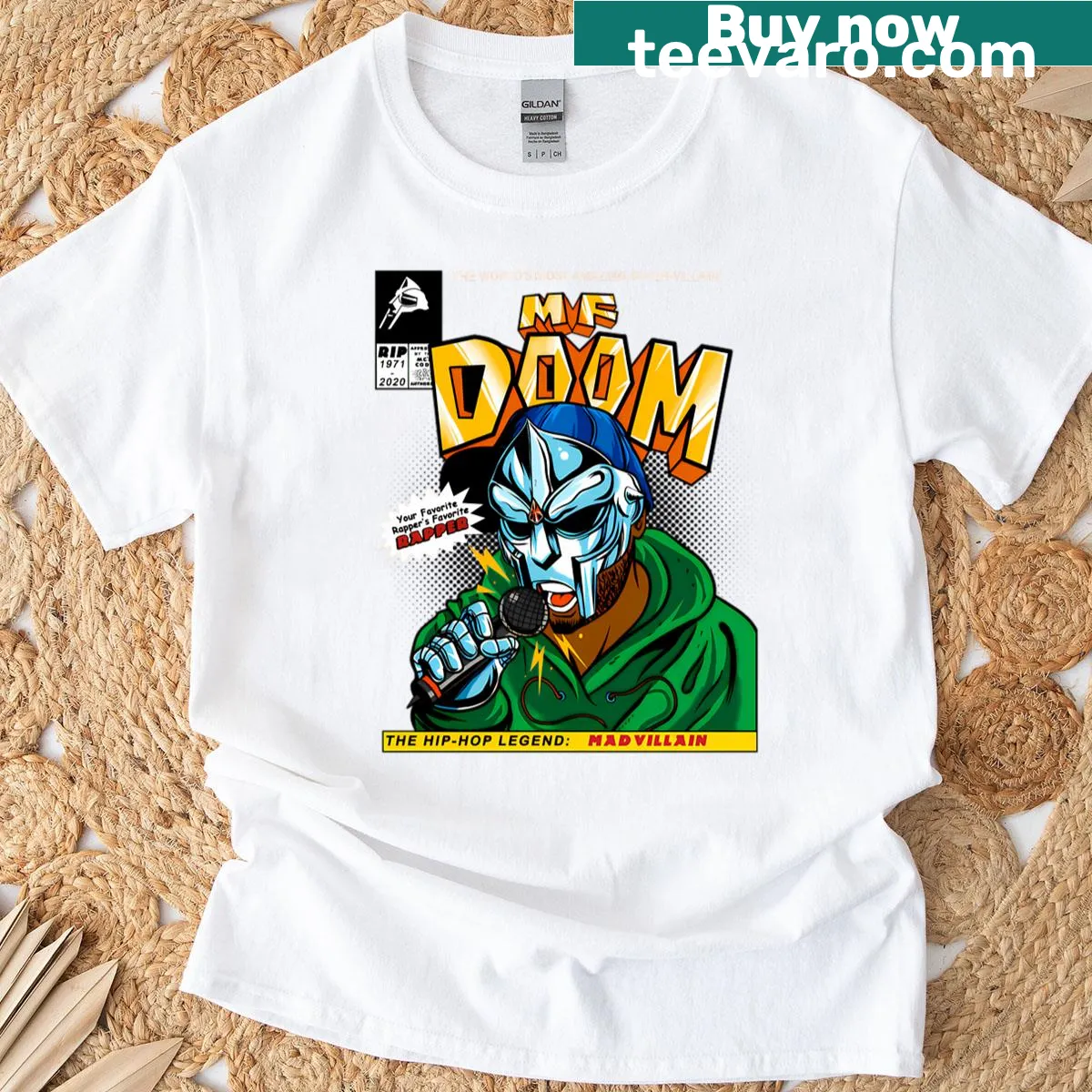 Vintage rapper album logo T-shirt with distressed design. — on a men's t-shirt