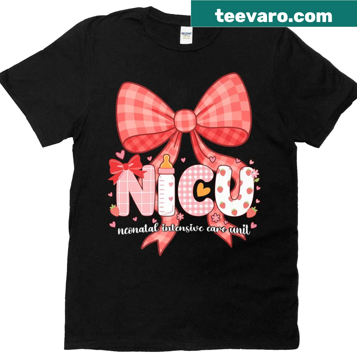 NICU Coquette Bow design t-shirt for neonatal caregivers — on a men's t-shirt