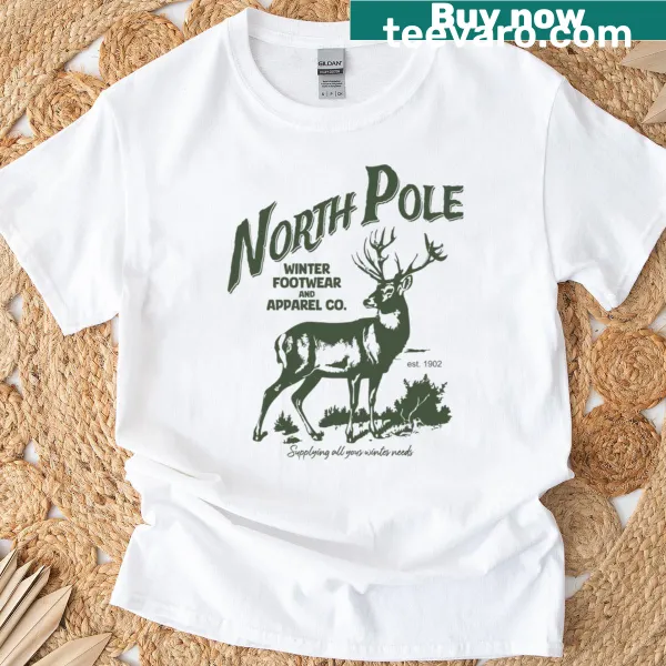 Vintage deer logo Christmas T-shirt from North Pole Apparel Co