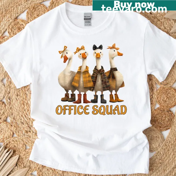 Cartoon duck graphic on an Office Squad Life t-shirt