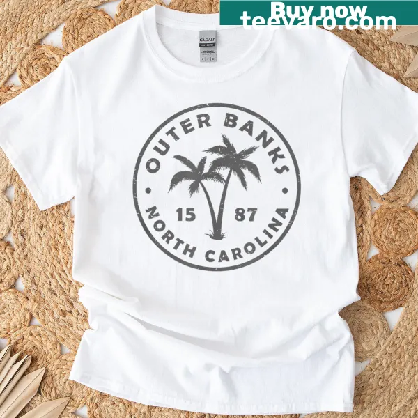 Souvenir T-shirt featuring Outer Banks palm tree illustration