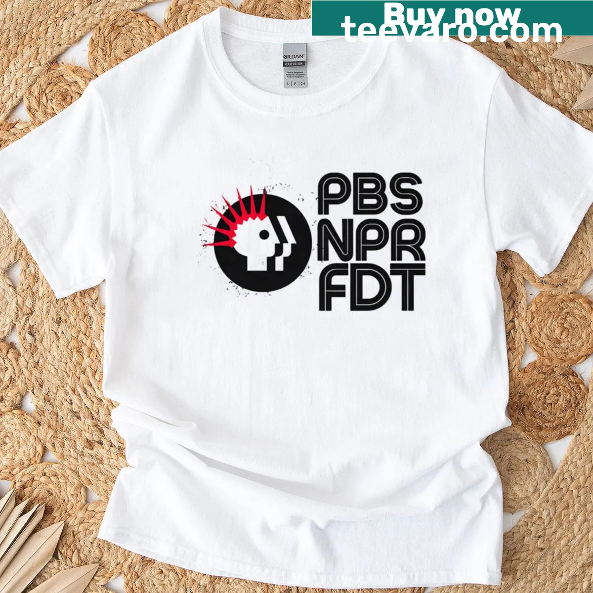 Edgy typography T-shirt supporting public broadcasting — on a men's t-shirt