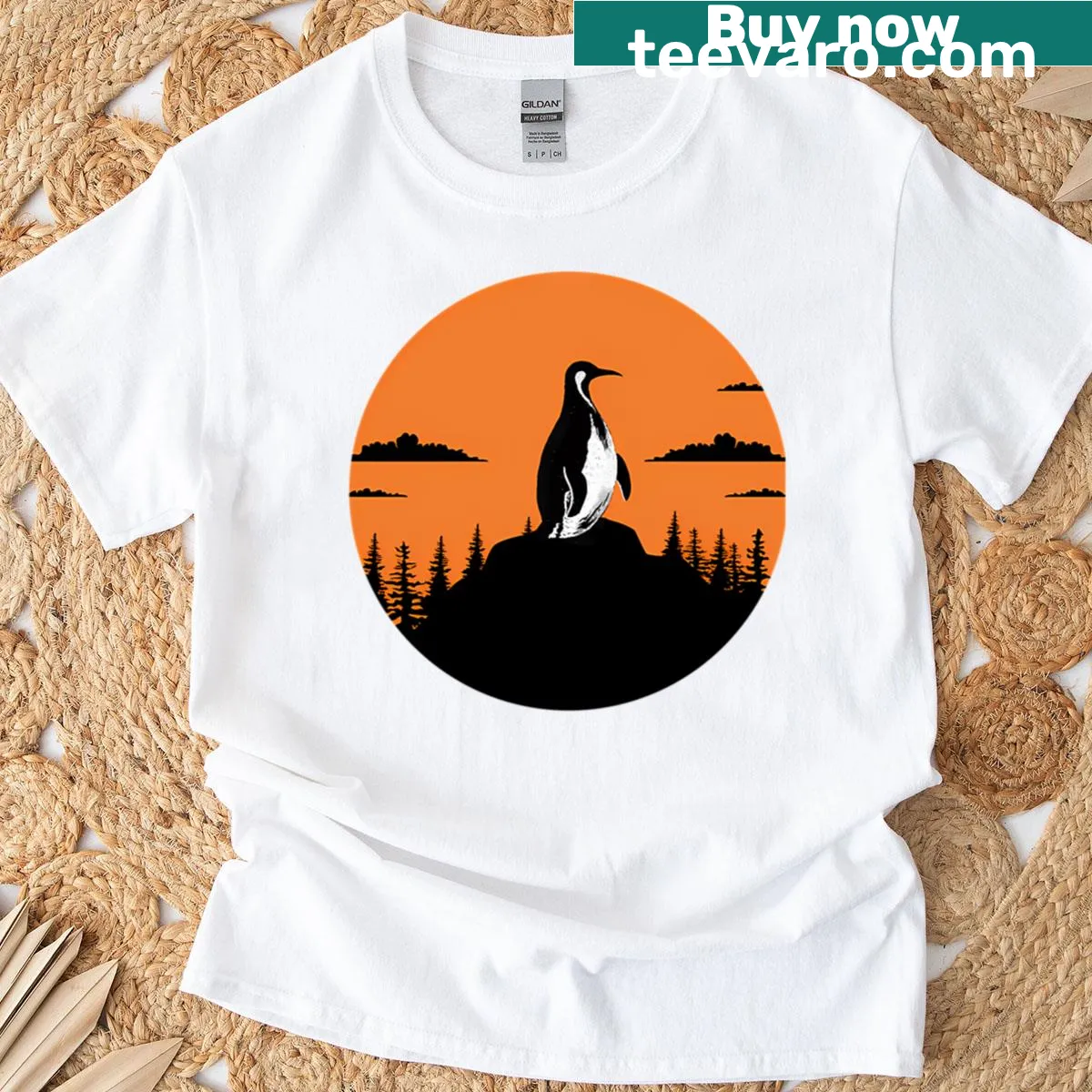 Vintage t-shirt featuring a playful penguin logo — on a men's t-shirt