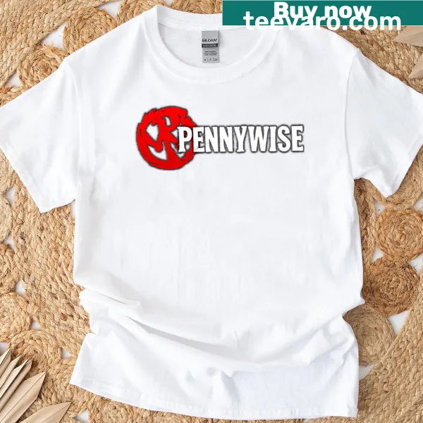 Playful Pennywise logo graphic on a music-themed T-shirt