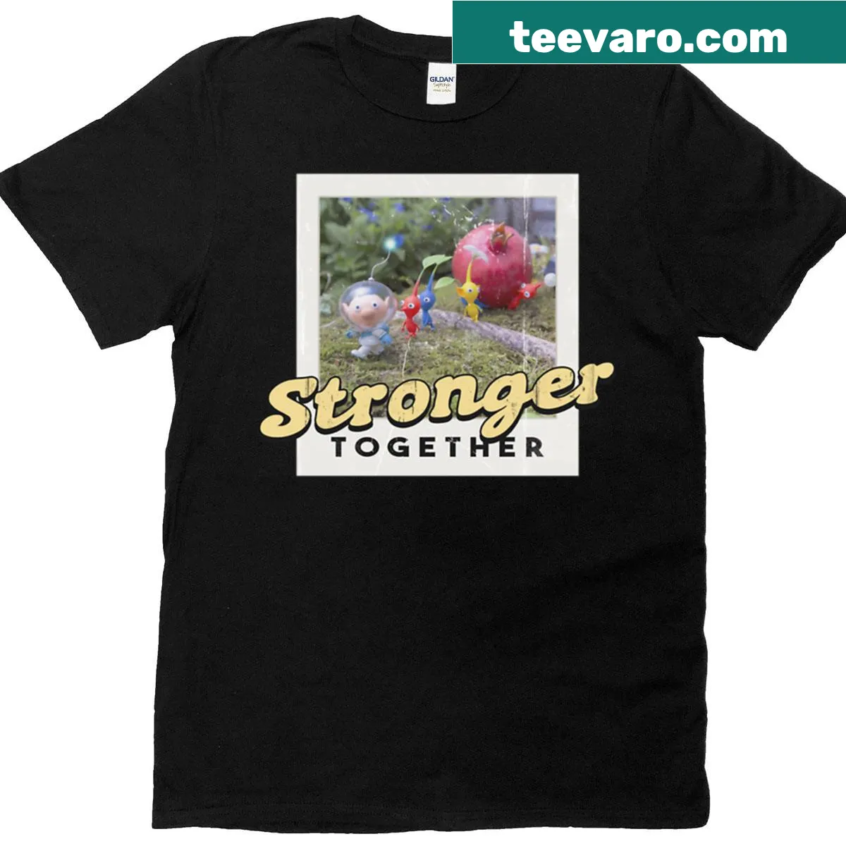Illustration of Pikmin characters carrying fruit on T-shirt — on a men's t-shirt