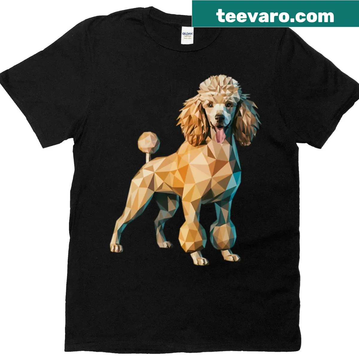 Low poly design of a poodle logo on a T-shirt — on a men's t-shirt