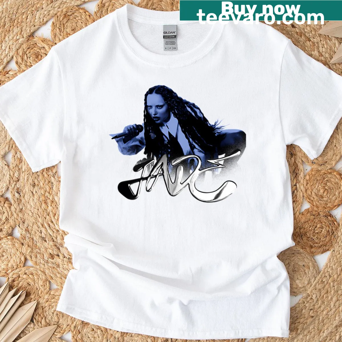 Retro British grunge musician t-shirt featuring pop style graphics — on a men's t-shirt