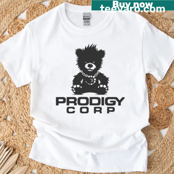 Dark t-shirt featuring the Prodigy Corp logo in an edgy design