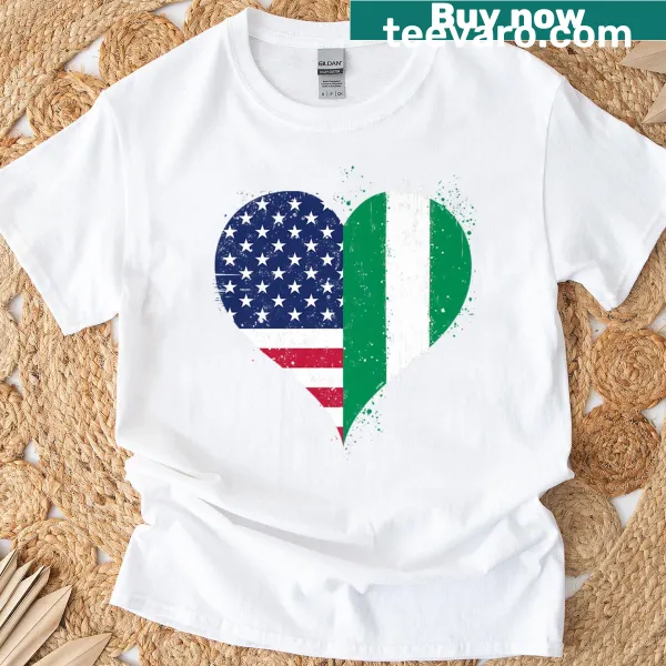 Vintage-style T-shirt with USA and Nigeria flags