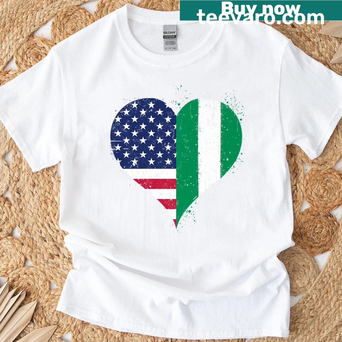 Vintage-style T-shirt with USA and Nigeria flags — on a men's t-shirt