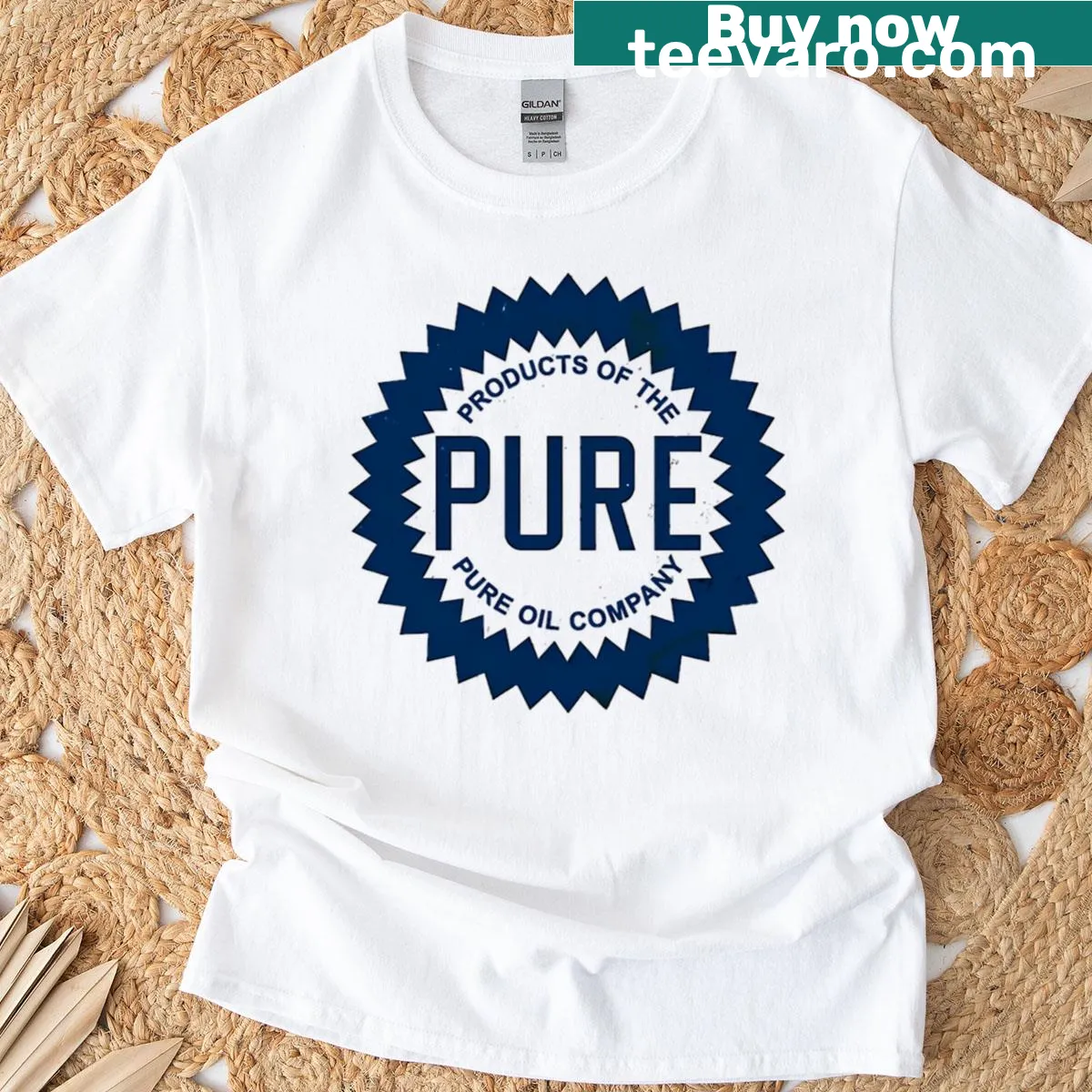 Vintage Pure Oil Company logo t-shirt in a minimalist style — on a men's t-shirt
