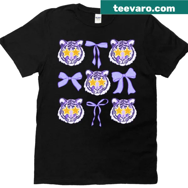 Illustration of a tiger with a bow for Louisiana football spirit wear