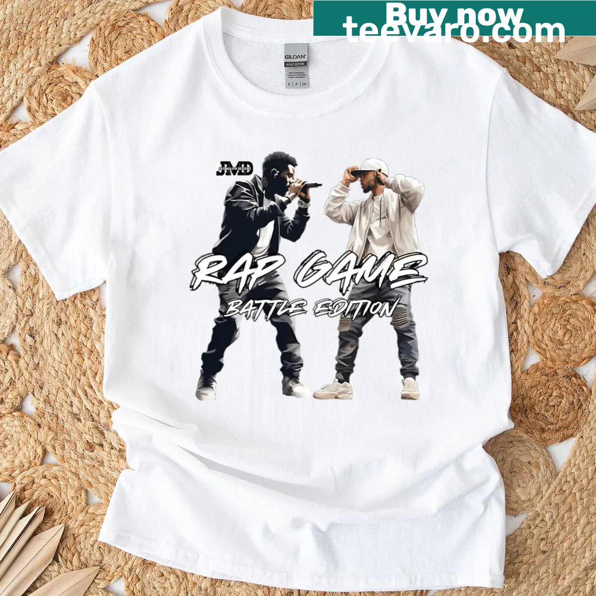Edgy Rap Game Battle graphic t-shirt — on a men's t-shirt
