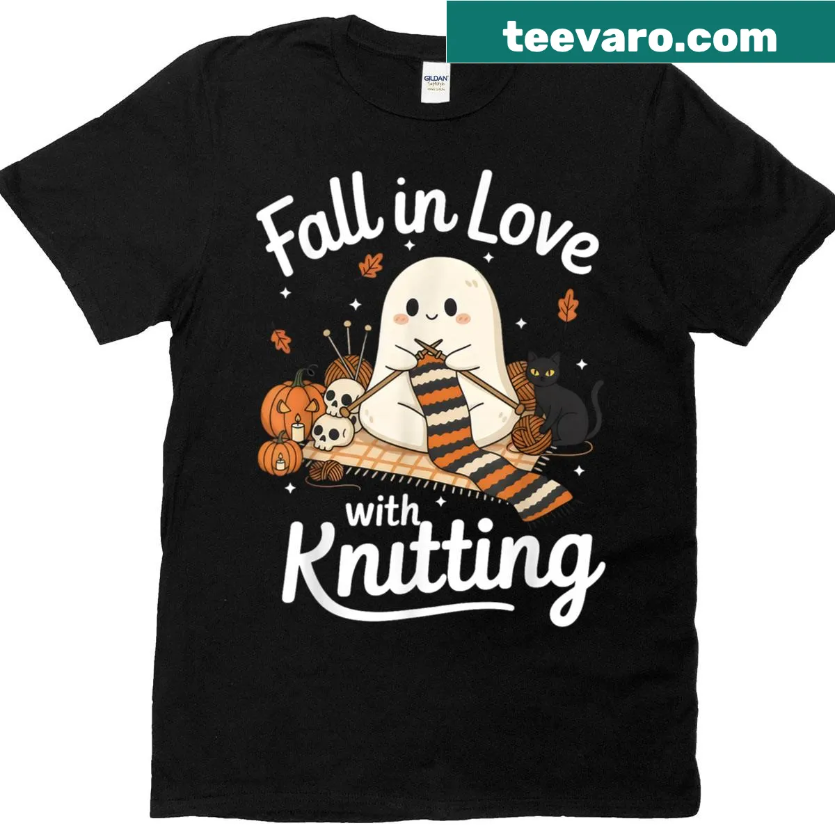 Cartoon ghost and crochet design for Halloween T-shirt — on a men's t-shirt