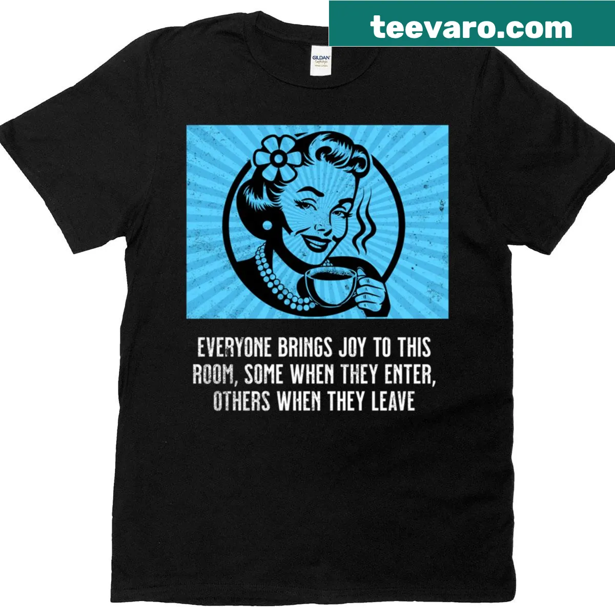 Funny sarcastic coffee-themed T-shirt featuring a retro woman. — on a men's t-shirt