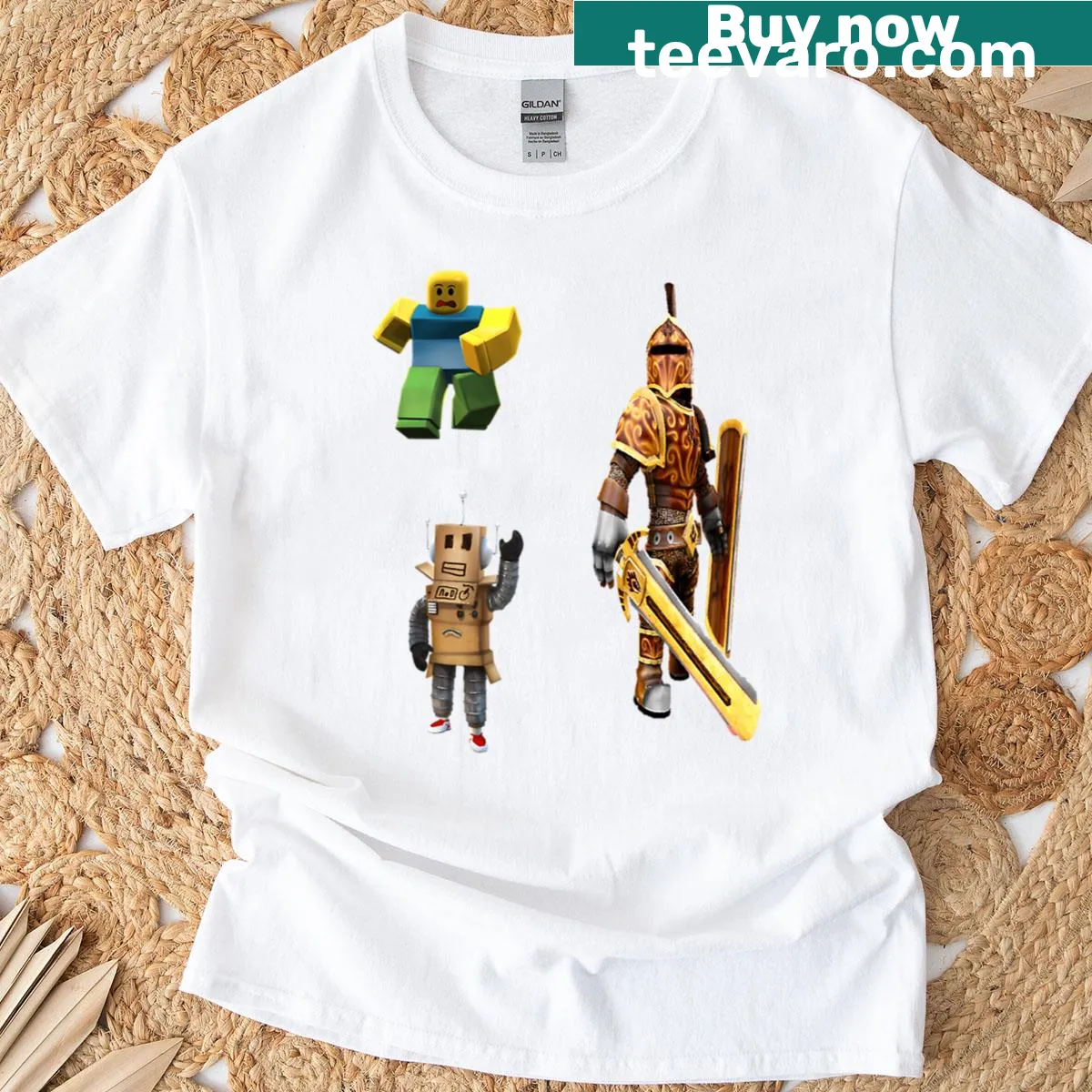 T-shirt showcasing a variety of Roblox characters in a playful design — on a men's t-shirt