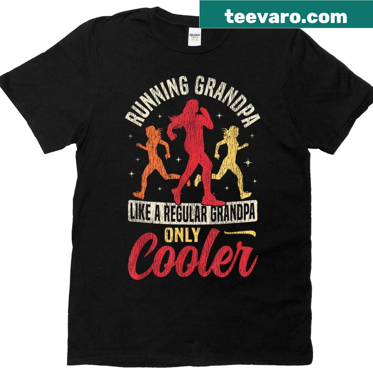 Vintage running t-shirt for grandpas with retro running shoes graphic — on a men's t-shirt