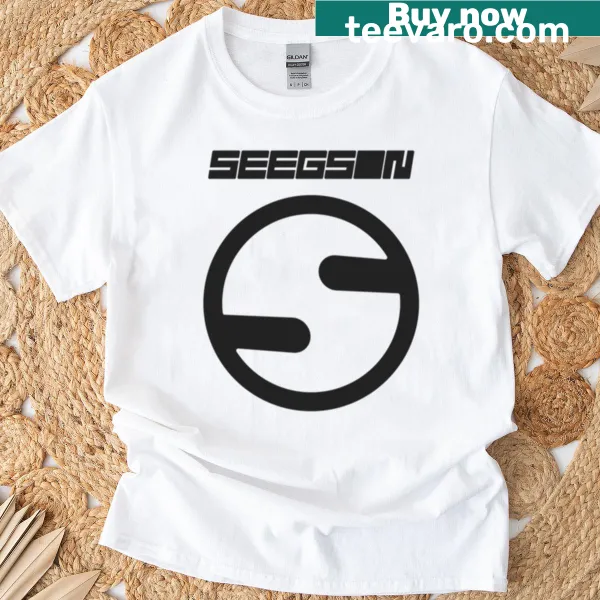 T-shirt featuring Seegson brand graphic in dark design