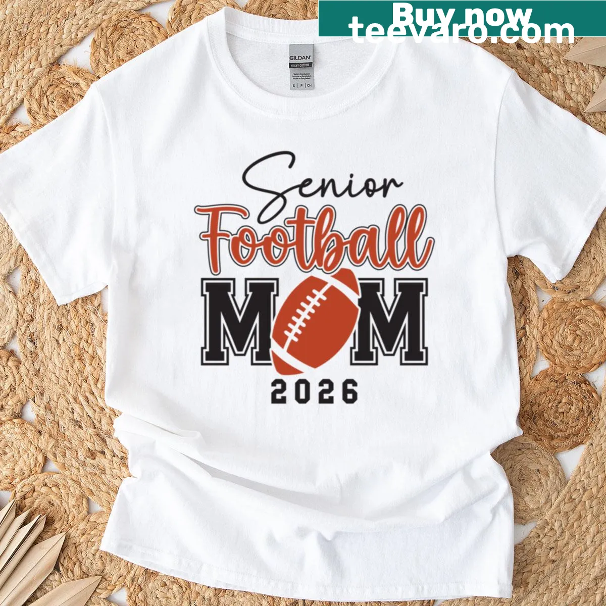 Senior Football Mom t-shirt with graduation and final quarter design — on a men's t-shirt