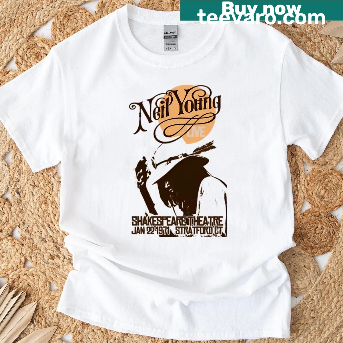 Artistic T-shirt inspired by 70s music tours — on a men's t-shirt