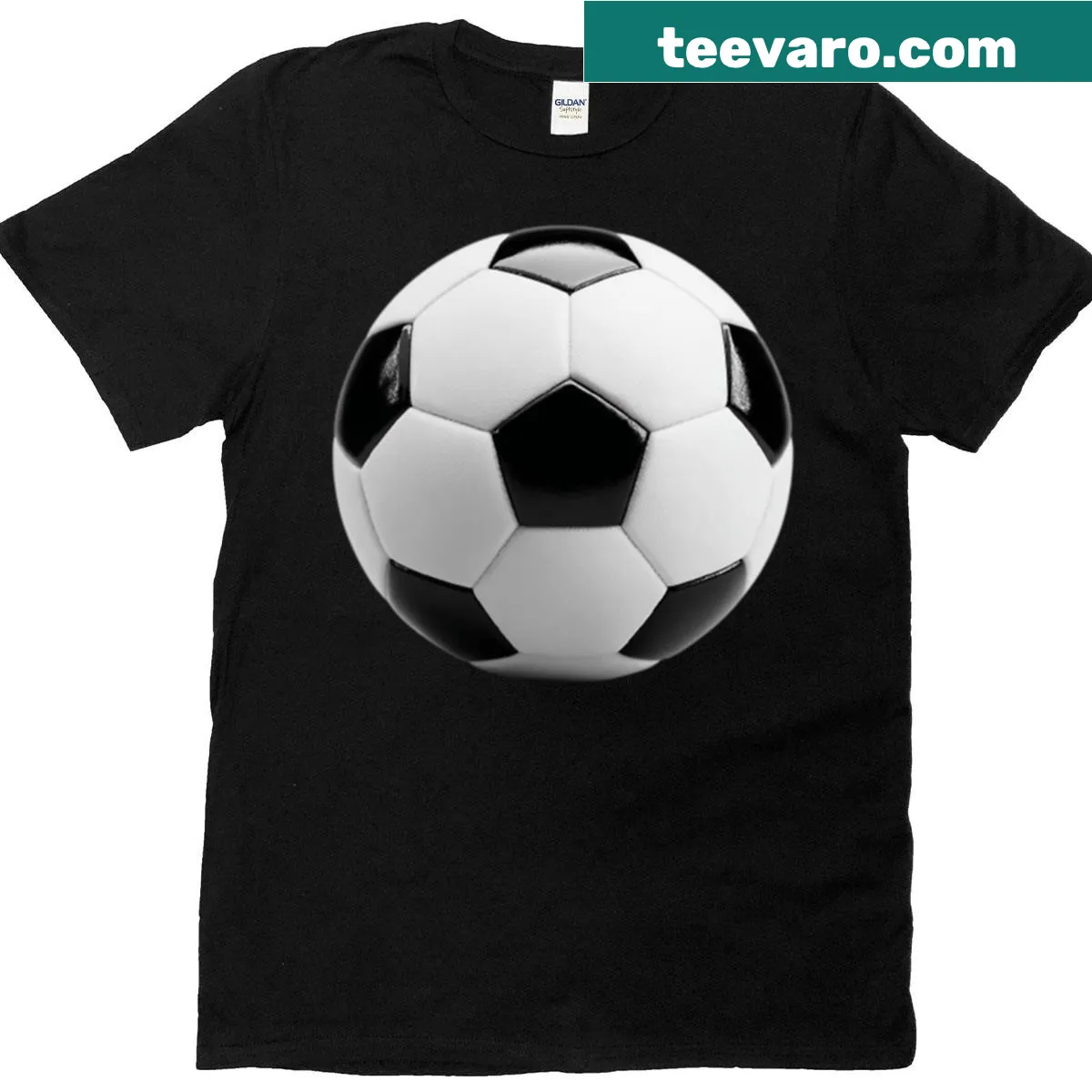 Illustrated T-shirt featuring a classic soccer ball design — on a men's t-shirt