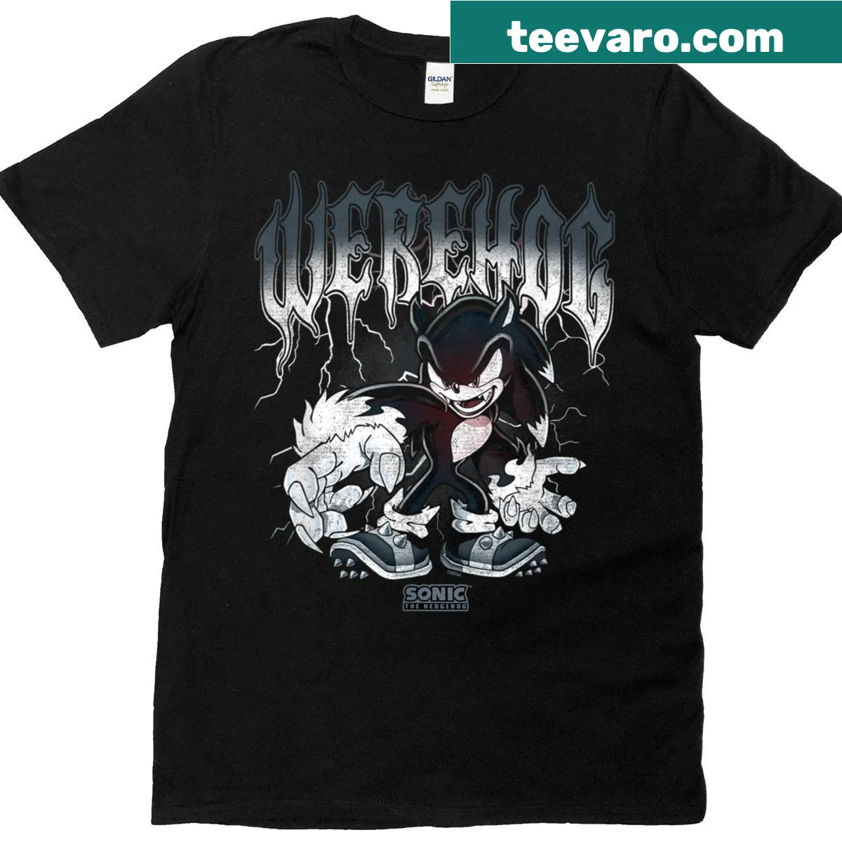 Vintage Sonic the Hedgehog t-shirt with Halloween Werehog design — on a men's t-shirt
