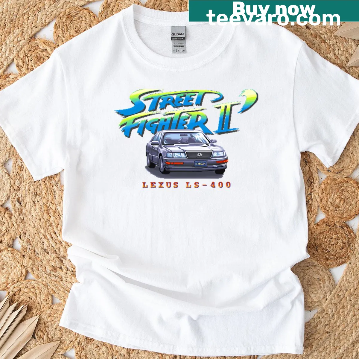 Graphic featuring cars inspired by Street Fighter 2 — on a men's t-shirt