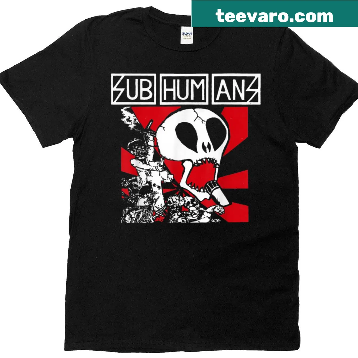 Subhumans band logo printed on a T-shirt — on a men's t-shirt