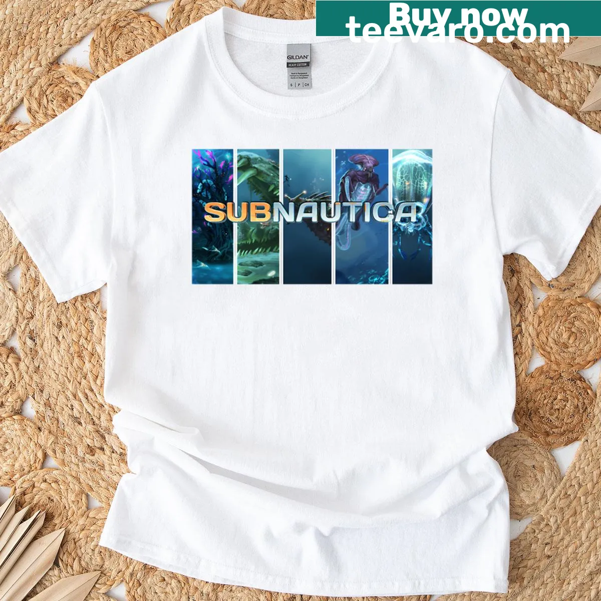 Subnautica-themed T-shirt featuring game-related graphics — on a men's t-shirt