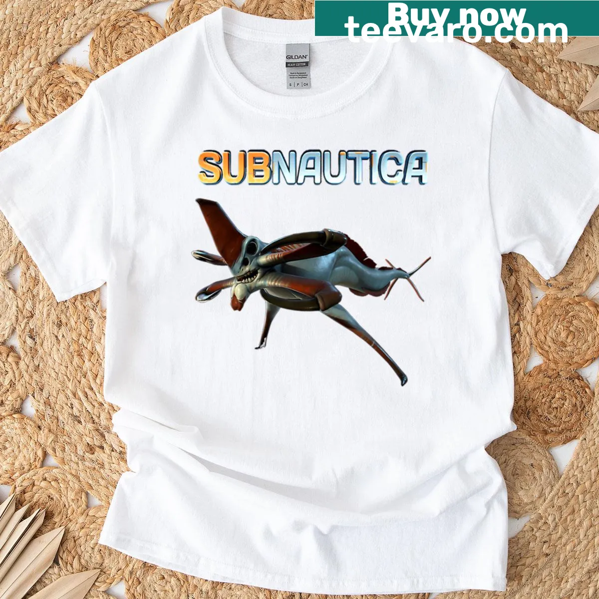 Subnautica Reaper Leviathan graphic T-shirt — on a men's t-shirt
