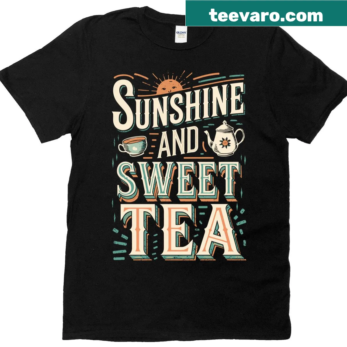 Retro t-shirt with a cheerful sun and sweet tea graphic — on a men's t-shirt