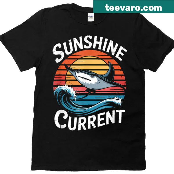 Illustration of a stingray on a retro-style ocean life T-shirt
