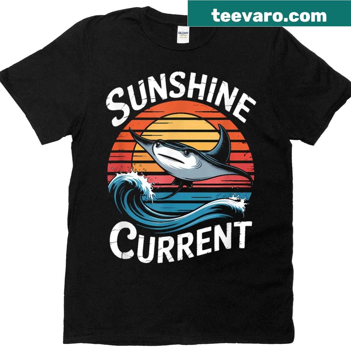 Illustration of a stingray on a retro-style ocean life T-shirt — on a men's t-shirt