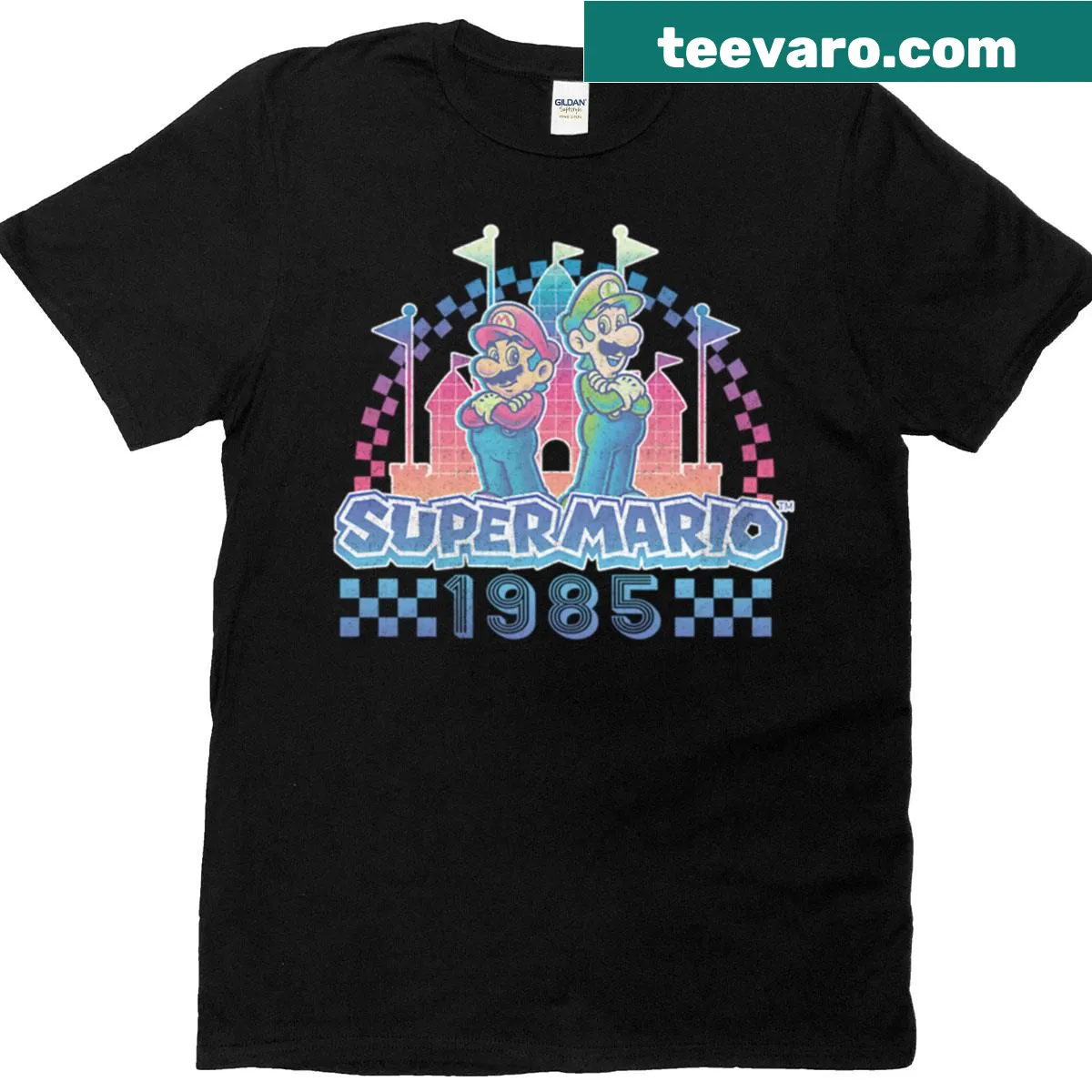 Retro T-shirt featuring Super Mario Bros race track duo — on a men's t-shirt