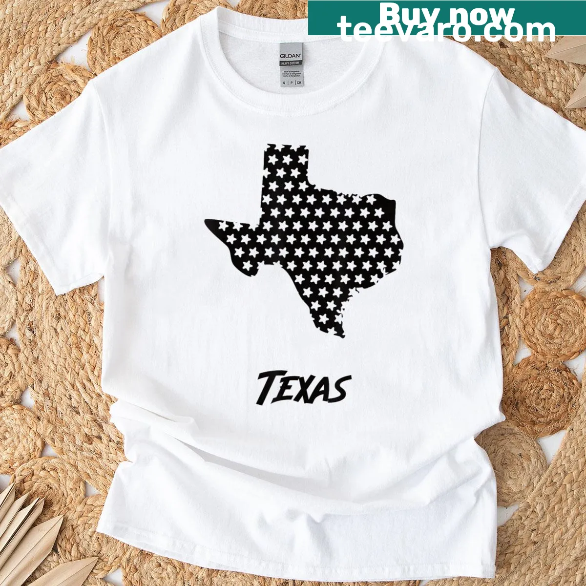 Vintage Texas outline with stars printed on a T-shirt — on a men's t-shirt
