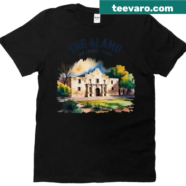 Vintage watercolor scenic tee featuring The Alamo in Texas