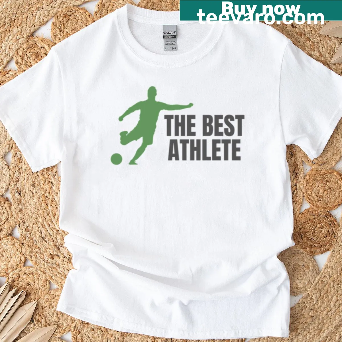 Sporty T-shirt with 'The Best Athlete' text design for soccer fans — on a men's t-shirt
