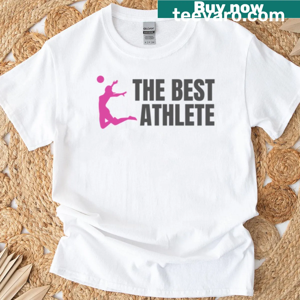 T-shirt featuring empowering text 'The Best Athlete' with volleyball graphics. — on a men's t-shirt